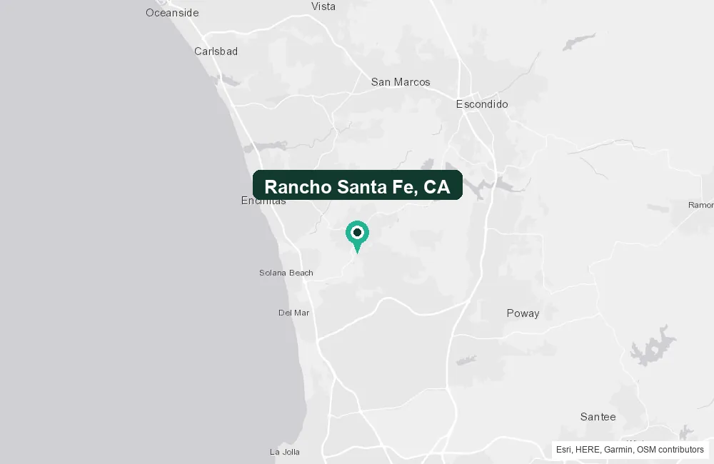 Map of Rancho Santa Fe, California and the surrounding San Diego County area service area